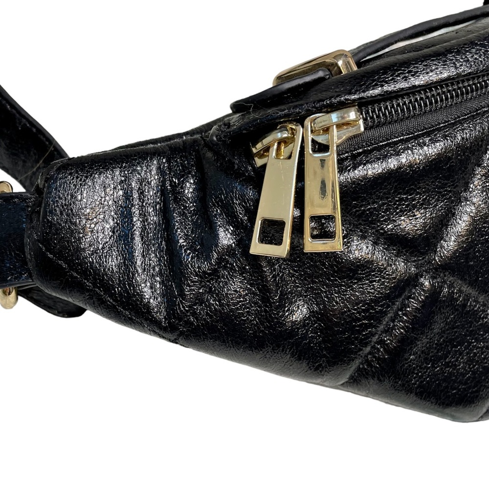 SOLD Quilted Vegan Faux Leather Belt Bag Adjustable Fanny Pack Metallic Black - Picture 7 of 10